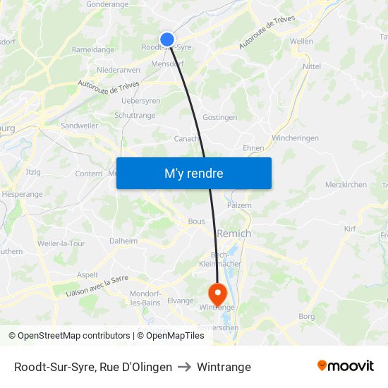 Roodt-Sur-Syre, Rue D'Olingen to Wintrange map