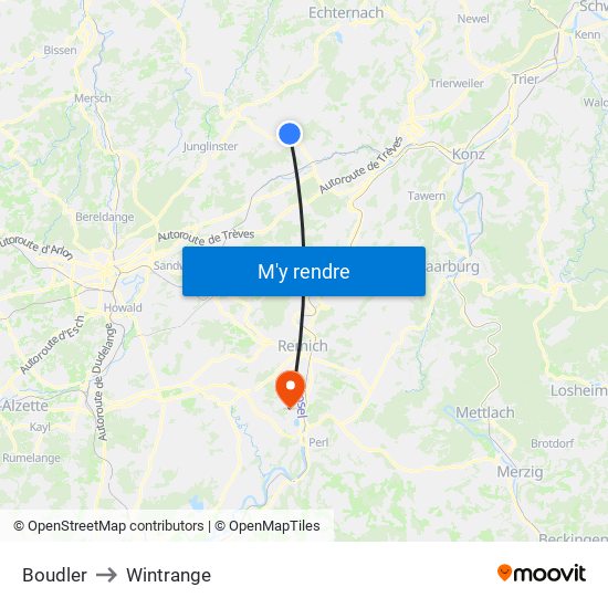 Boudler to Wintrange map