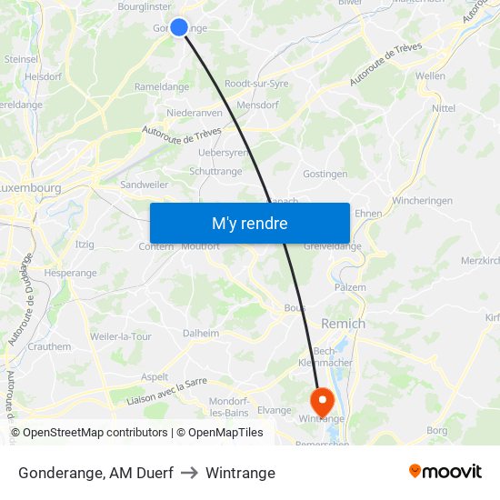 Gonderange, AM Duerf to Wintrange map