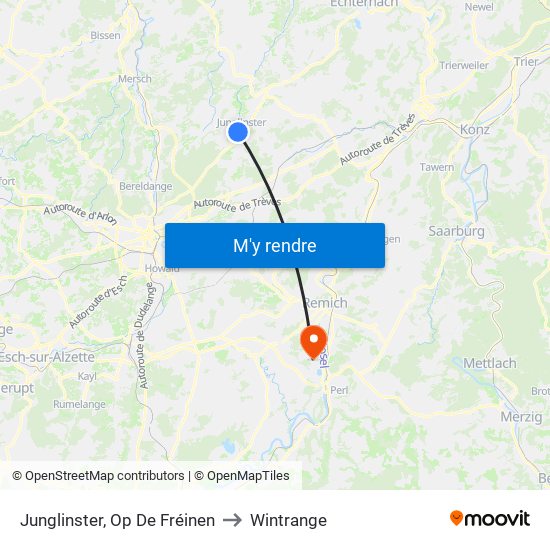 Junglinster, Op De Fréinen to Wintrange map