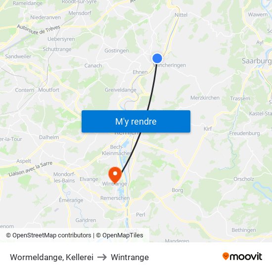 Wormeldange, Kellerei to Wintrange map