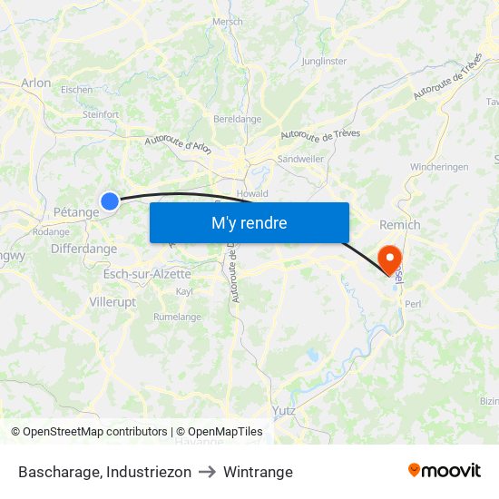 Bascharage, Industriezon to Wintrange map
