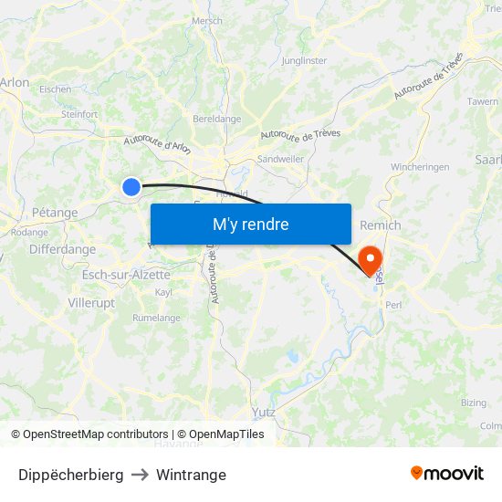 Dippëcherbierg to Wintrange map