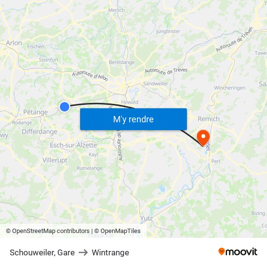 Schouweiler, Gare to Wintrange map