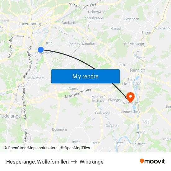 Hesperange, Wollefsmillen to Wintrange map