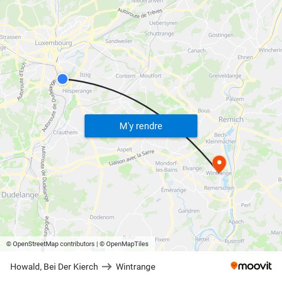 Howald, Bei Der Kierch to Wintrange map