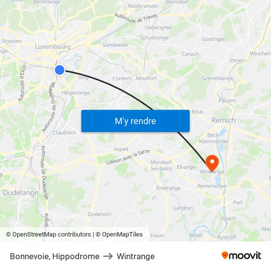 Bonnevoie, Hippodrome to Wintrange map