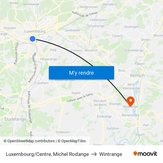 Luxembourg/Centre, Michel Rodange to Wintrange map