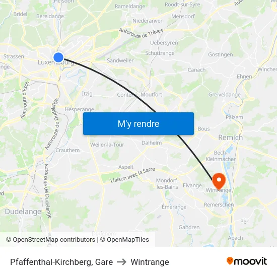 Pfaffenthal-Kirchberg, Gare to Wintrange map