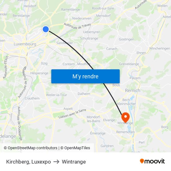 Kirchberg, Luxexpo to Wintrange map