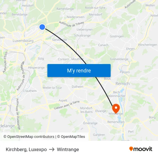 Kirchberg, Luxexpo to Wintrange map