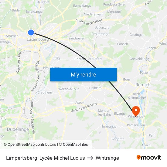 Limpertsberg, Lycée Michel Lucius to Wintrange map