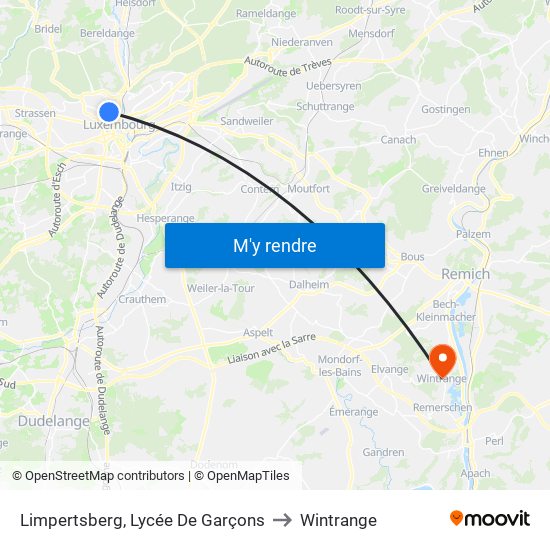 Limpertsberg, Lycée De Garçons to Wintrange map