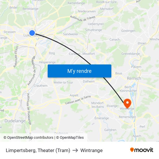 Limpertsberg, Theater (Tram) to Wintrange map