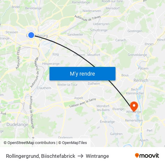 Rollingergrund, Biischtefabrick to Wintrange map