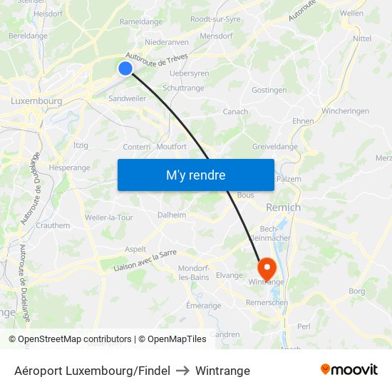 Aéroport Luxembourg/Findel to Wintrange map