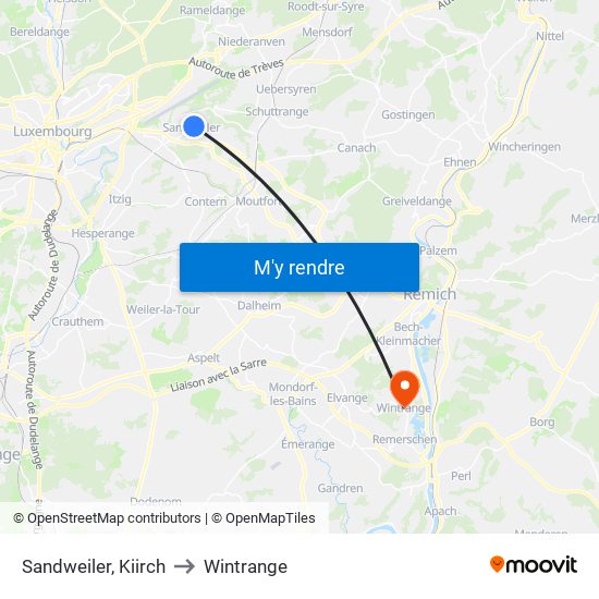 Sandweiler, Kiirch to Wintrange map