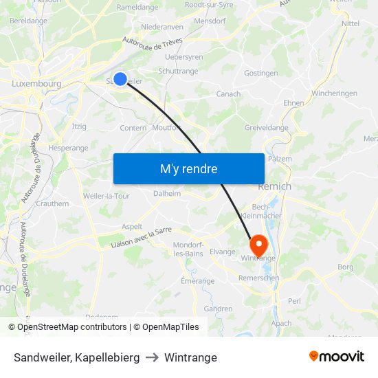 Sandweiler, Kapellebierg to Wintrange map