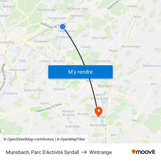 Munsbach, Parc D'Activité Syrdall to Wintrange map
