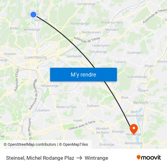 Steinsel, Michel Rodange Plaz to Wintrange map