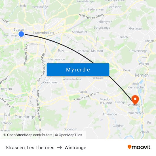 Strassen, Les Thermes to Wintrange map