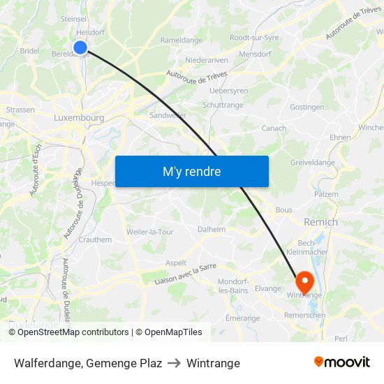 Walferdange, Gemenge Plaz to Wintrange map