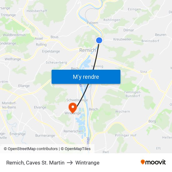 Remich, Caves St. Martin to Wintrange map