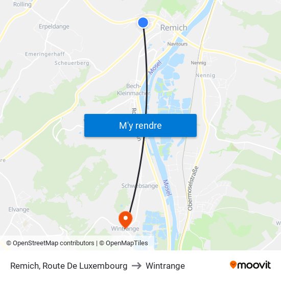 Remich, Route De Luxembourg to Wintrange map