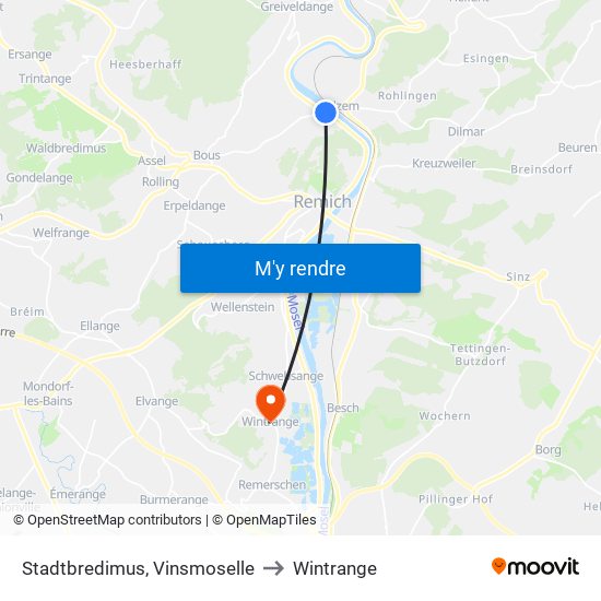 Stadtbredimus, Vinsmoselle to Wintrange map