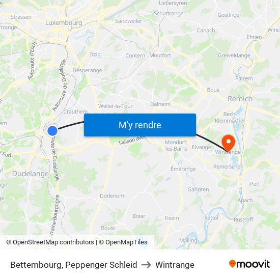 Bettembourg, Peppenger Schleid to Wintrange map