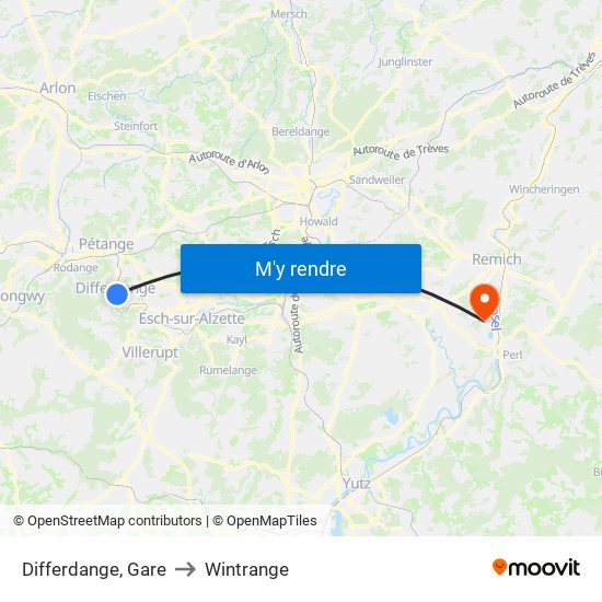 Differdange, Gare to Wintrange map