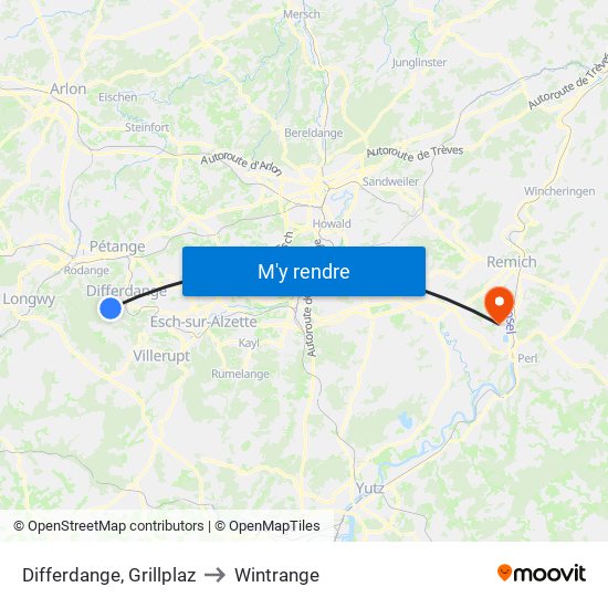 Differdange, Grillplaz to Wintrange map