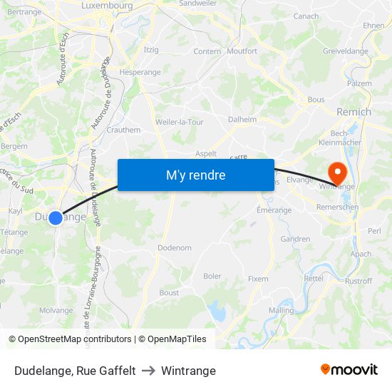 Dudelange, Rue Gaffelt to Wintrange map