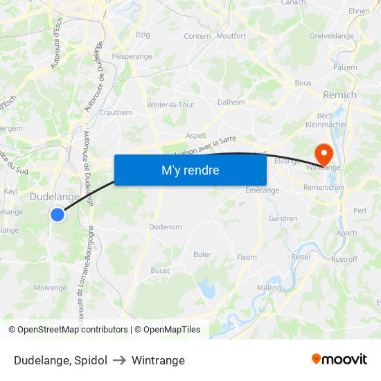 Dudelange, Spidol to Wintrange map