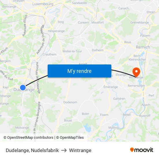 Dudelange, Nudelsfabrik to Wintrange map