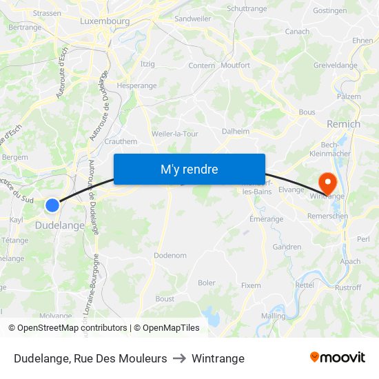 Dudelange, Rue Des Mouleurs to Wintrange map