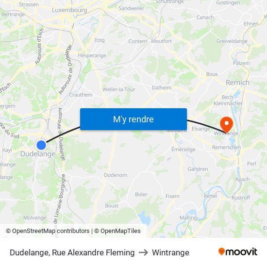 Dudelange, Rue Alexandre Fleming to Wintrange map
