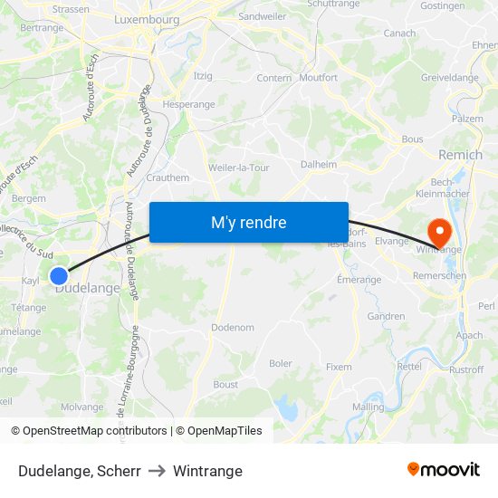 Dudelange, Scherr to Wintrange map