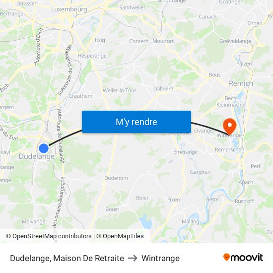 Dudelange, Maison De Retraite to Wintrange map