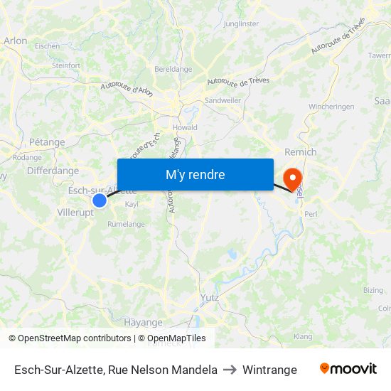 Esch-Sur-Alzette, Rue Nelson Mandela to Wintrange map