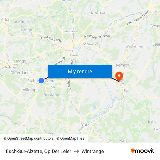 Esch-Sur-Alzette, Op Der Léier to Wintrange map