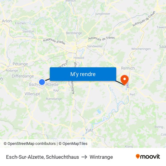 Esch-Sur-Alzette, Schluechthaus to Wintrange map