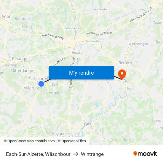 Esch-Sur-Alzette, Wäschbour to Wintrange map