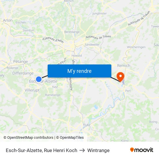 Esch-Sur-Alzette, Rue Henri Koch to Wintrange map