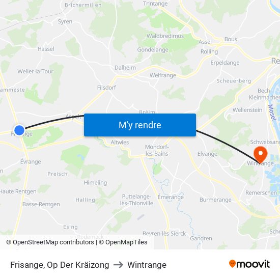 Frisange, Op Der Kräizong to Wintrange map