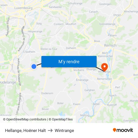 Hellange, Hoëner Halt to Wintrange map