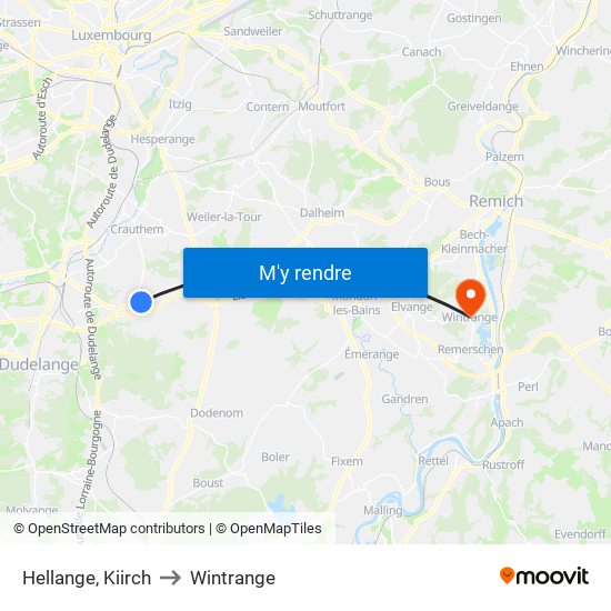 Hellange, Kiirch to Wintrange map