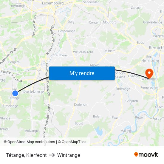 Tétange, Kierfecht to Wintrange map