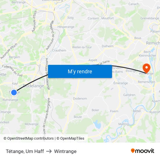 Tétange, Um Haff to Wintrange map