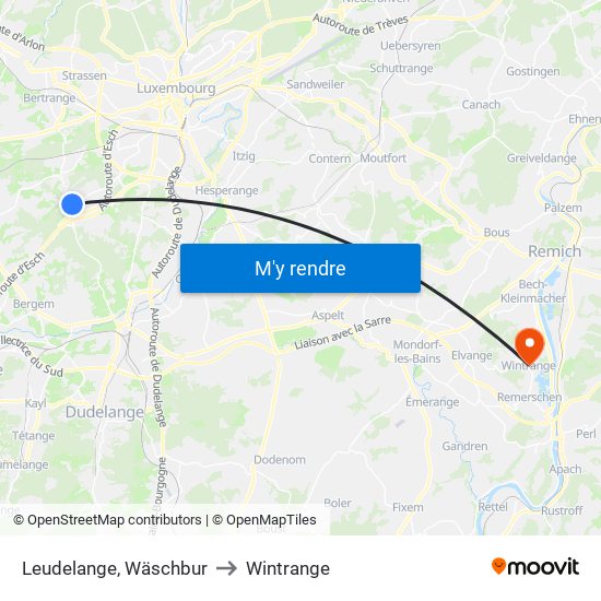 Leudelange, Wäschbur to Wintrange map